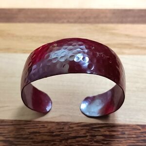 Open Cuff Bracelet Small Hammered Burgundy Red